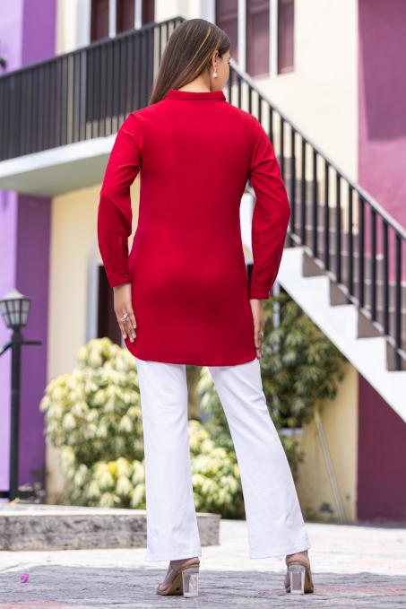 Red Longline shirt [ 100% Rayon, Liva Certified ] - Long line shirt