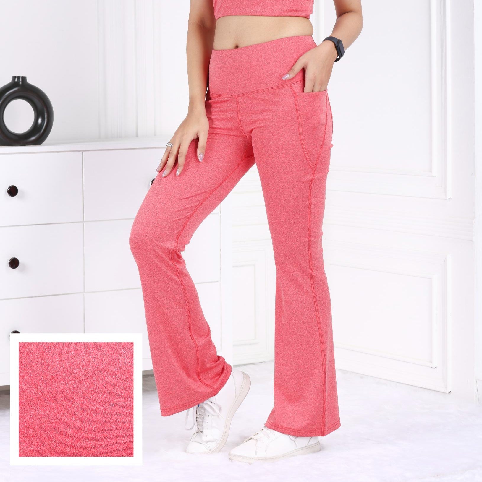 Red Melange Active Flare Pants - Active melange flare pants