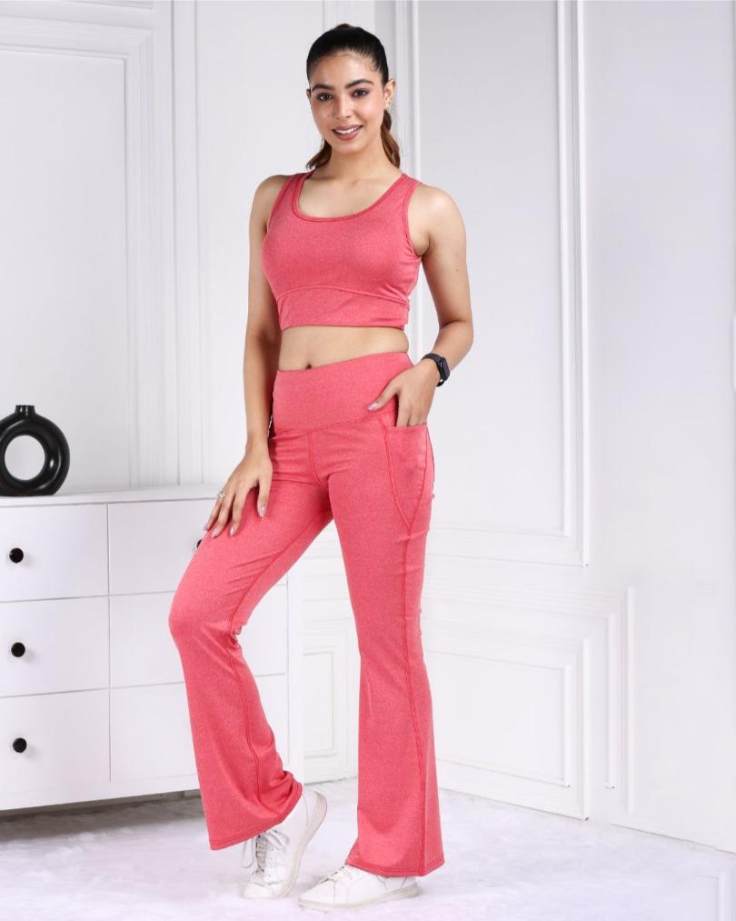 Red Melange Active Flare Pants - Active melange flare pants