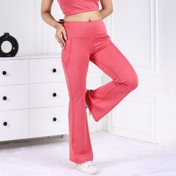 Red Melange Active Flare Pants - Active melange flare pants