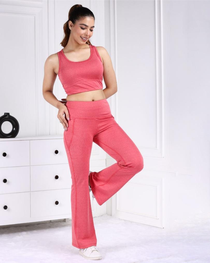 Red Melange Active Flare Pants - Active melange flare pants