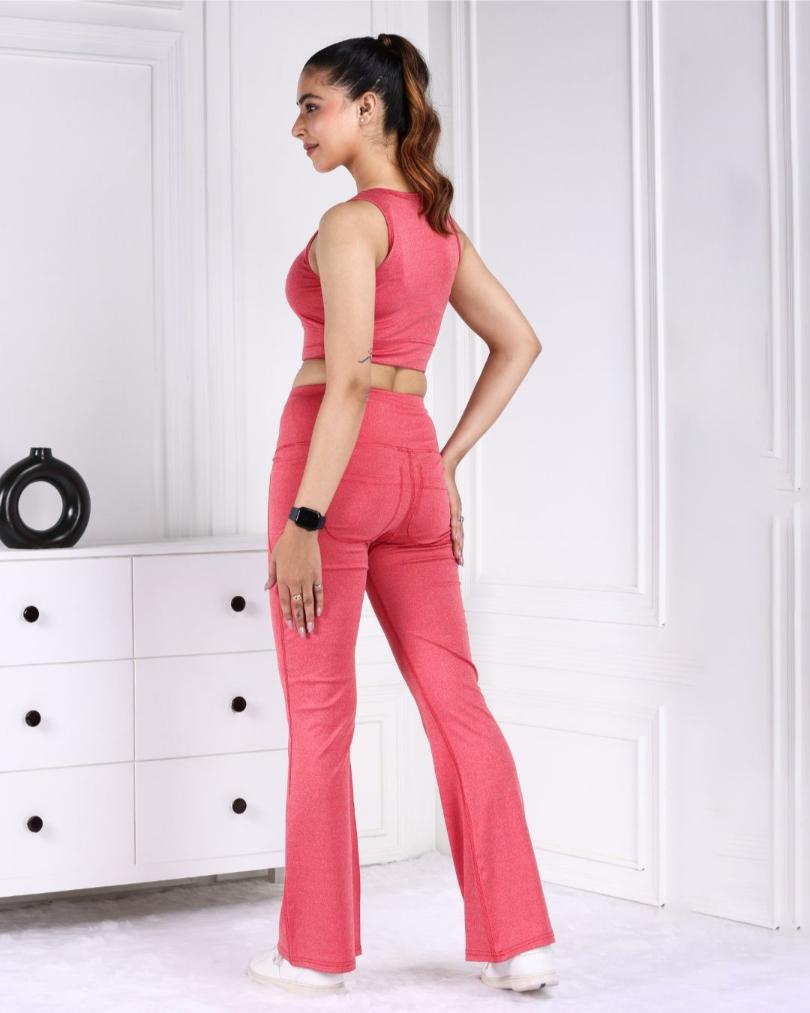 Red Melange Active Flare Pants - Active melange flare pants