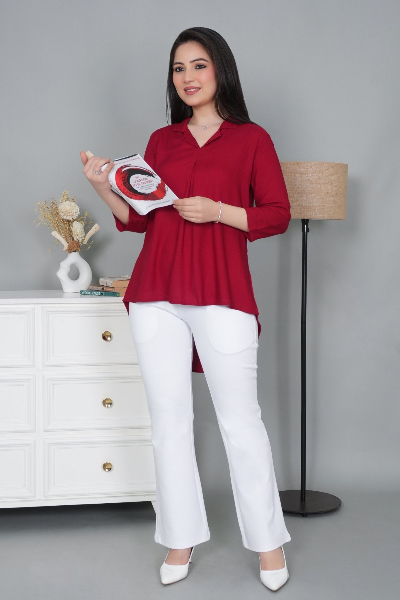 Red rayon collar top [ Premium 100% Rayon, Liva Certified ] - Rayon collar top