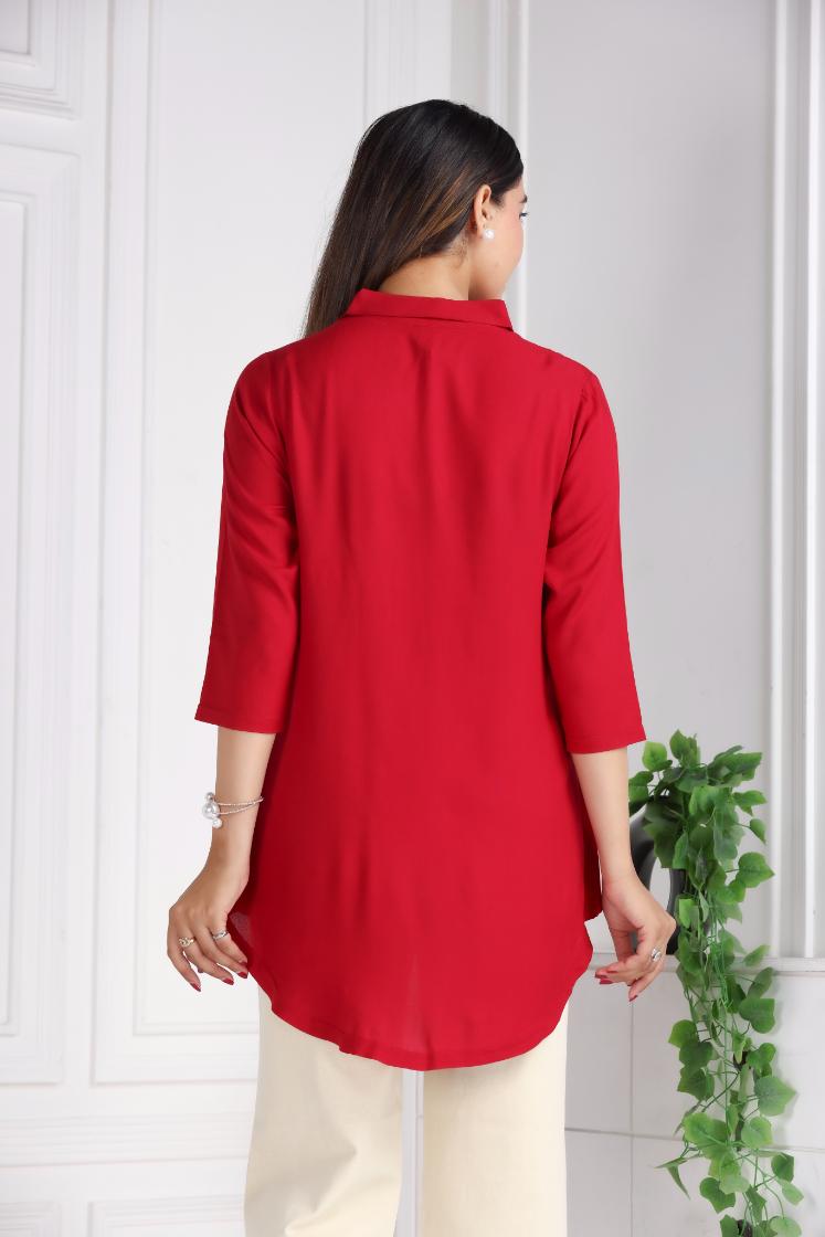 Red rayon flare top [ 100% Rayon, Liva Certified ] - Rayon flare top