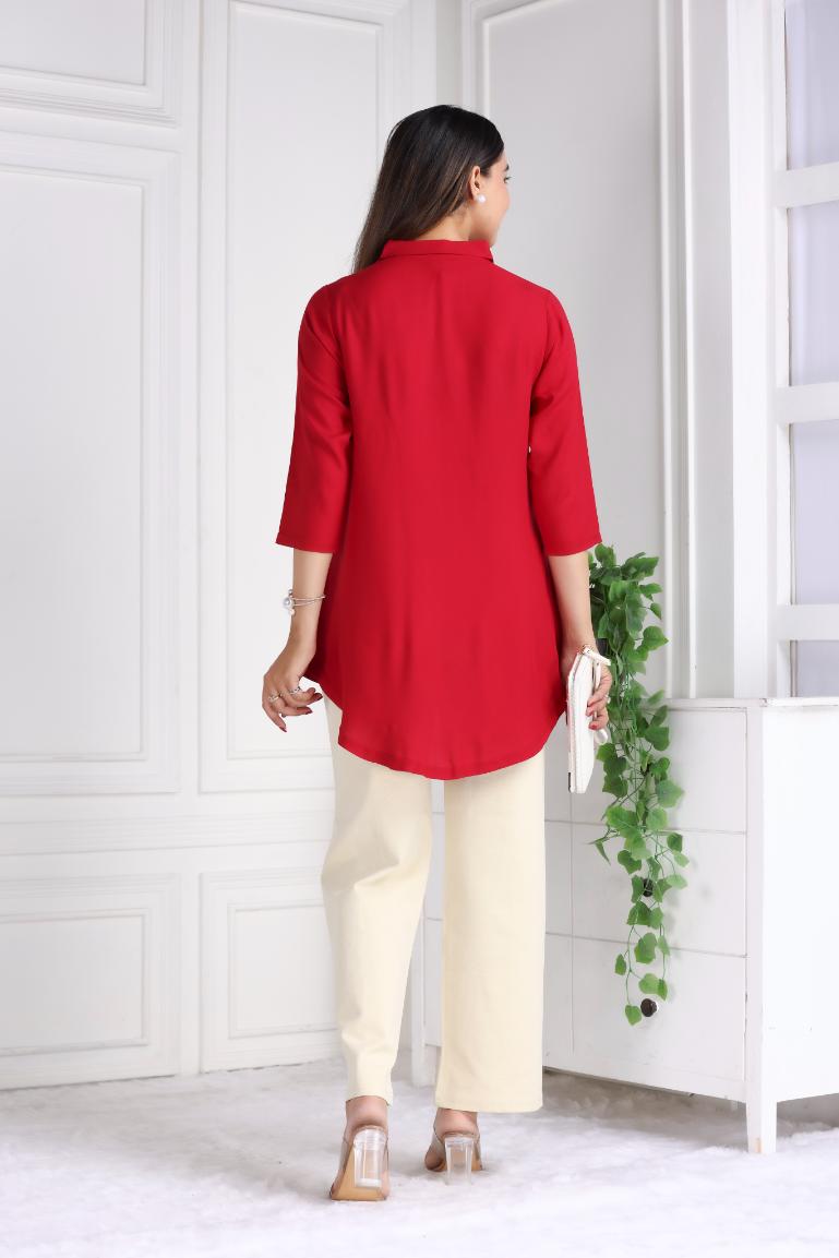 Red rayon flare top [ 100% Rayon, Liva Certified ] - Rayon flare top