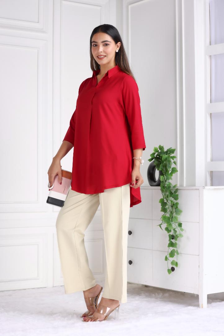 Red rayon flare top [ 100% Rayon, Liva Certified ] - Rayon flare top