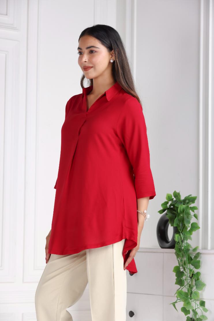 Red rayon flare top [ 100% Rayon, Liva Certified ] - Rayon flare top