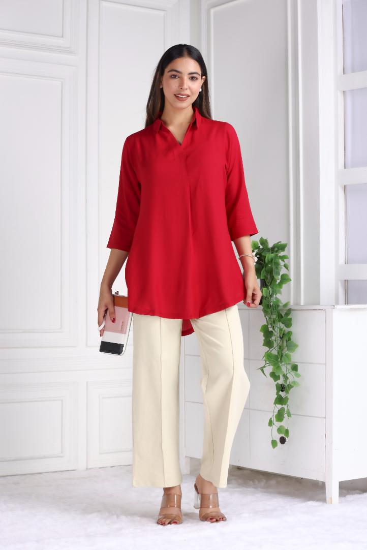 Red rayon flare top [ 100% Rayon, Liva Certified ] - Rayon flare top