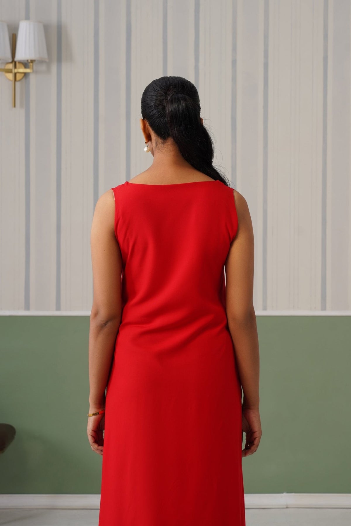 Red rayon line dress with pocket [ Premium 100% Rayon, Liva Certified ] -Rayon line dress with pocket