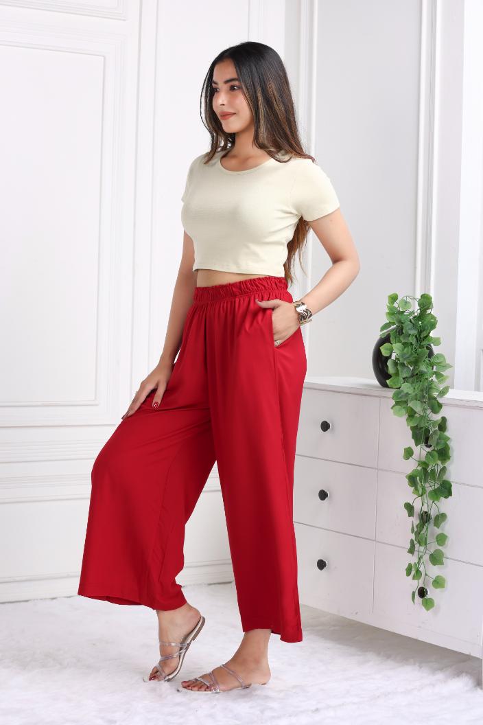 Red rayon palazzo [ 100% Rayon, Liva Certified ] - Palazzo