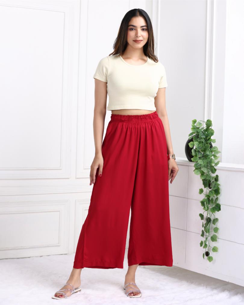 Red rayon palazzo [ 100% Rayon, Liva Certified ] - Palazzo