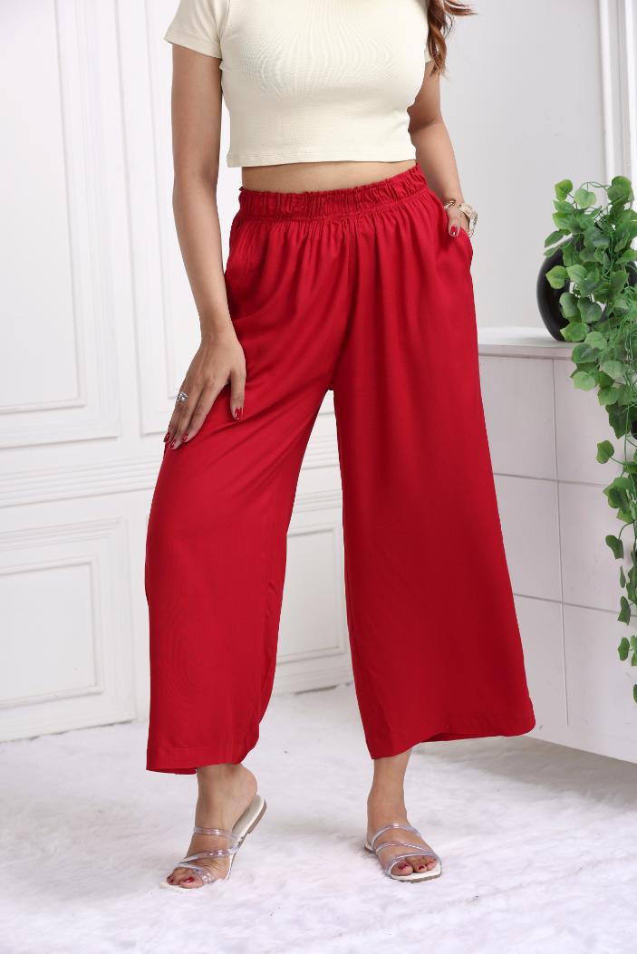 Red rayon palazzo [ 100% Rayon, Liva Certified ] - Palazzo