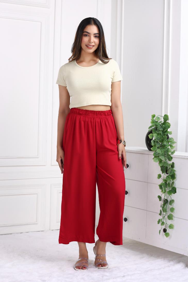 Red rayon palazzo [ 100% Rayon, Liva Certified ] - Palazzo