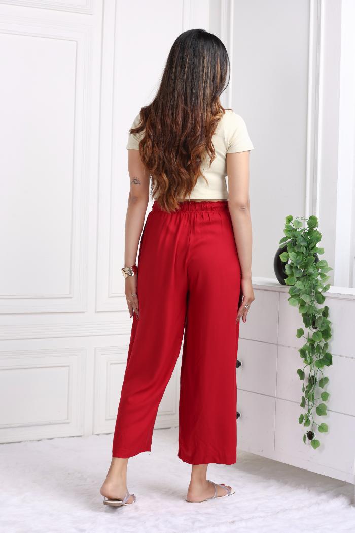 Red rayon palazzo [ 100% Rayon, Liva Certified ] - Palazzo