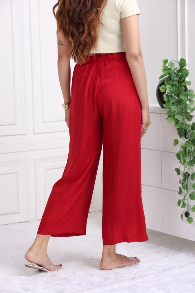 Red rayon palazzo [ 100% Rayon, Liva Certified ] - Palazzo