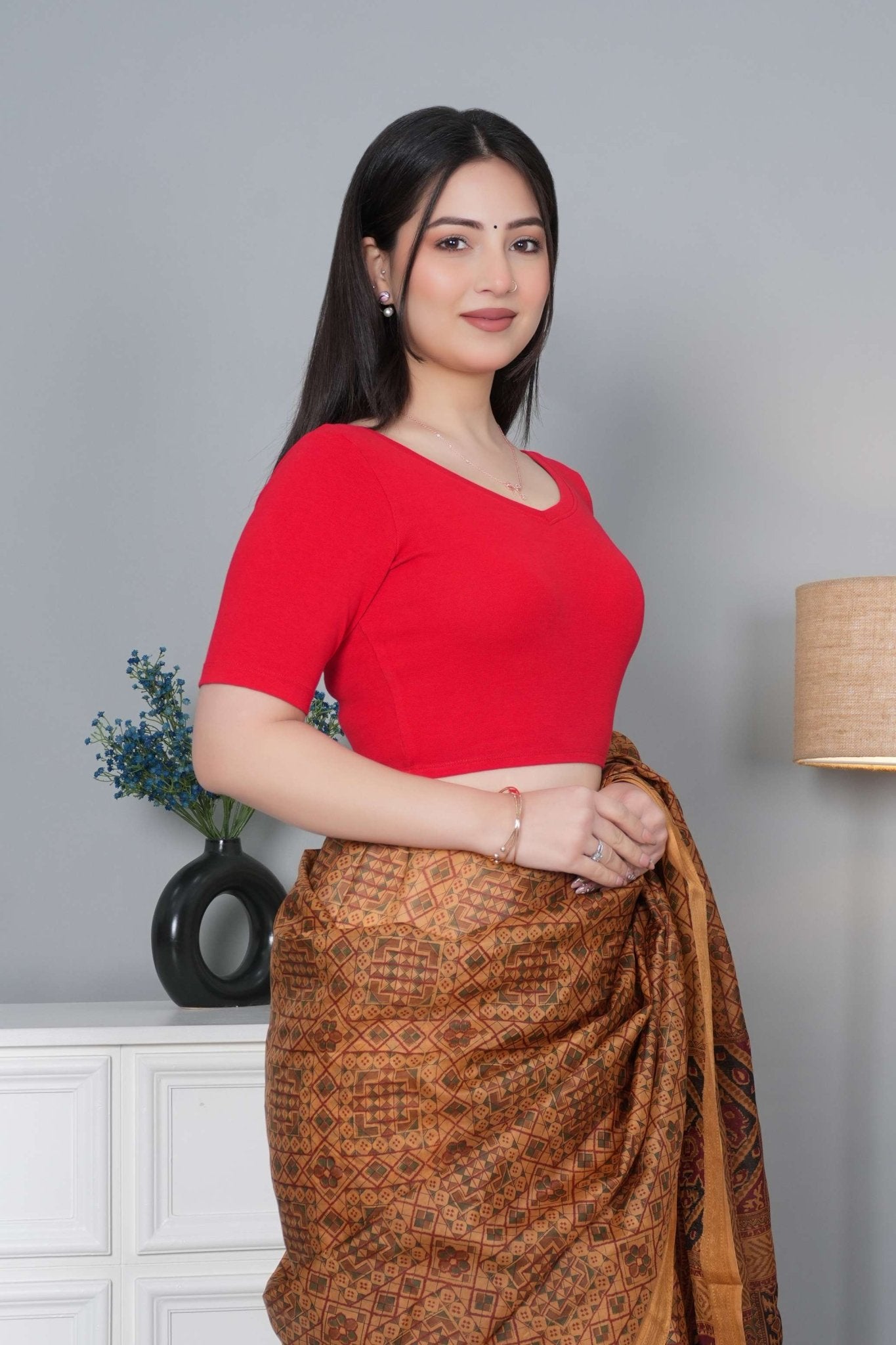 Red Rib Blouse [ 100% USA HQ Cotton, 280 GSM non transparent fabric ] - Rib blouse