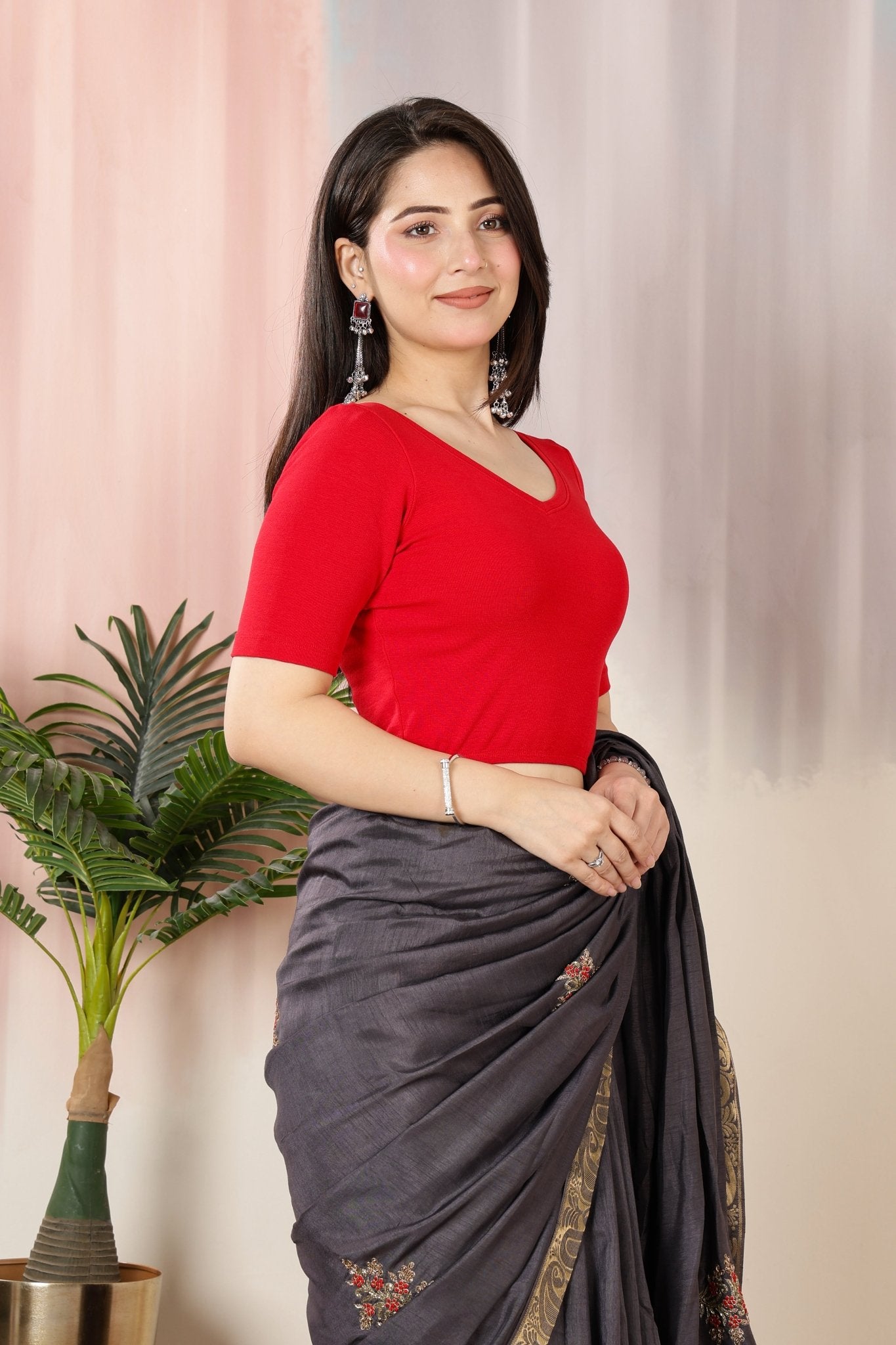 Red Rib Blouse [ 100% USA HQ Cotton, 280 GSM non transparent fabric ] -Rib blouse