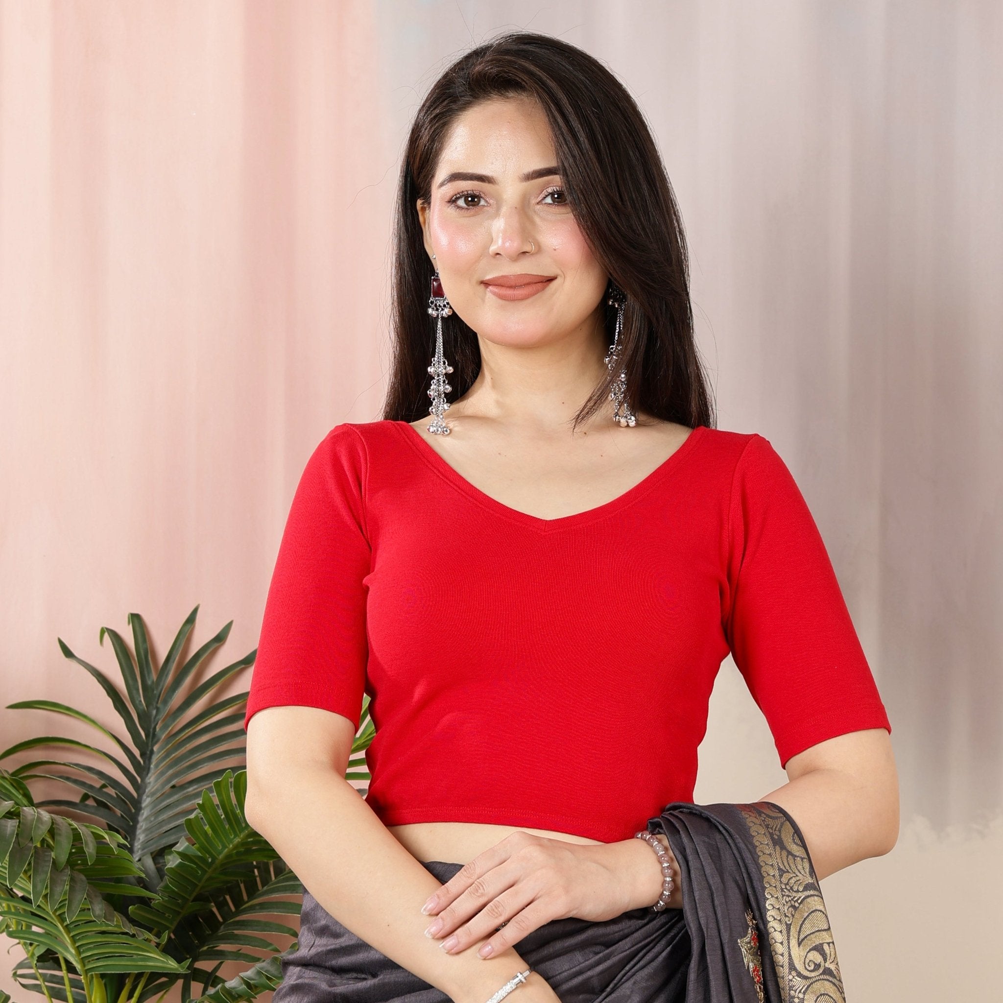 Red Rib Blouse [ 100% USA HQ Cotton, 280 GSM non transparent fabric ] -Rib blouse