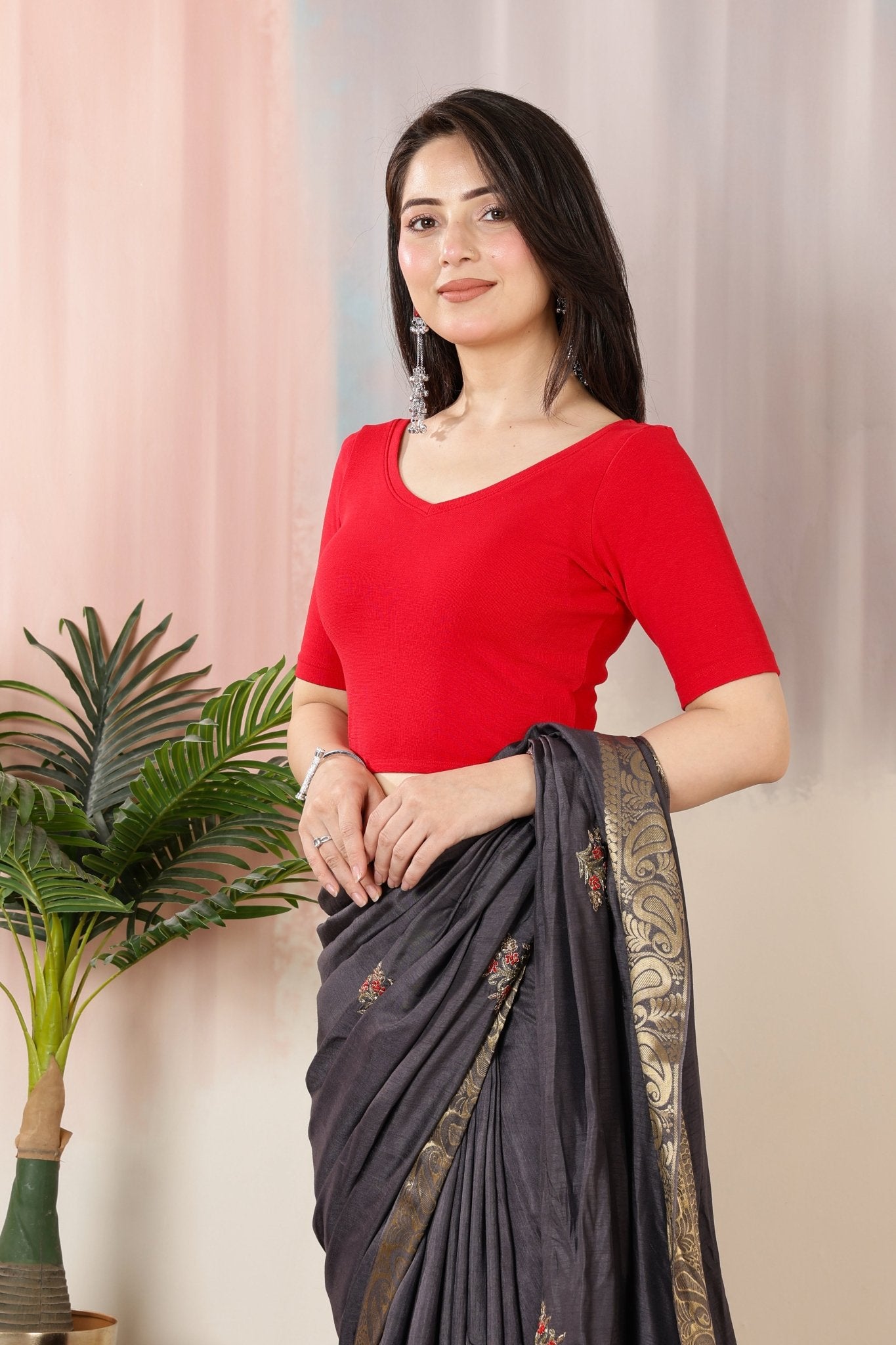 Red Rib Blouse [ 100% USA HQ Cotton, 280 GSM non transparent fabric ] -Rib blouse