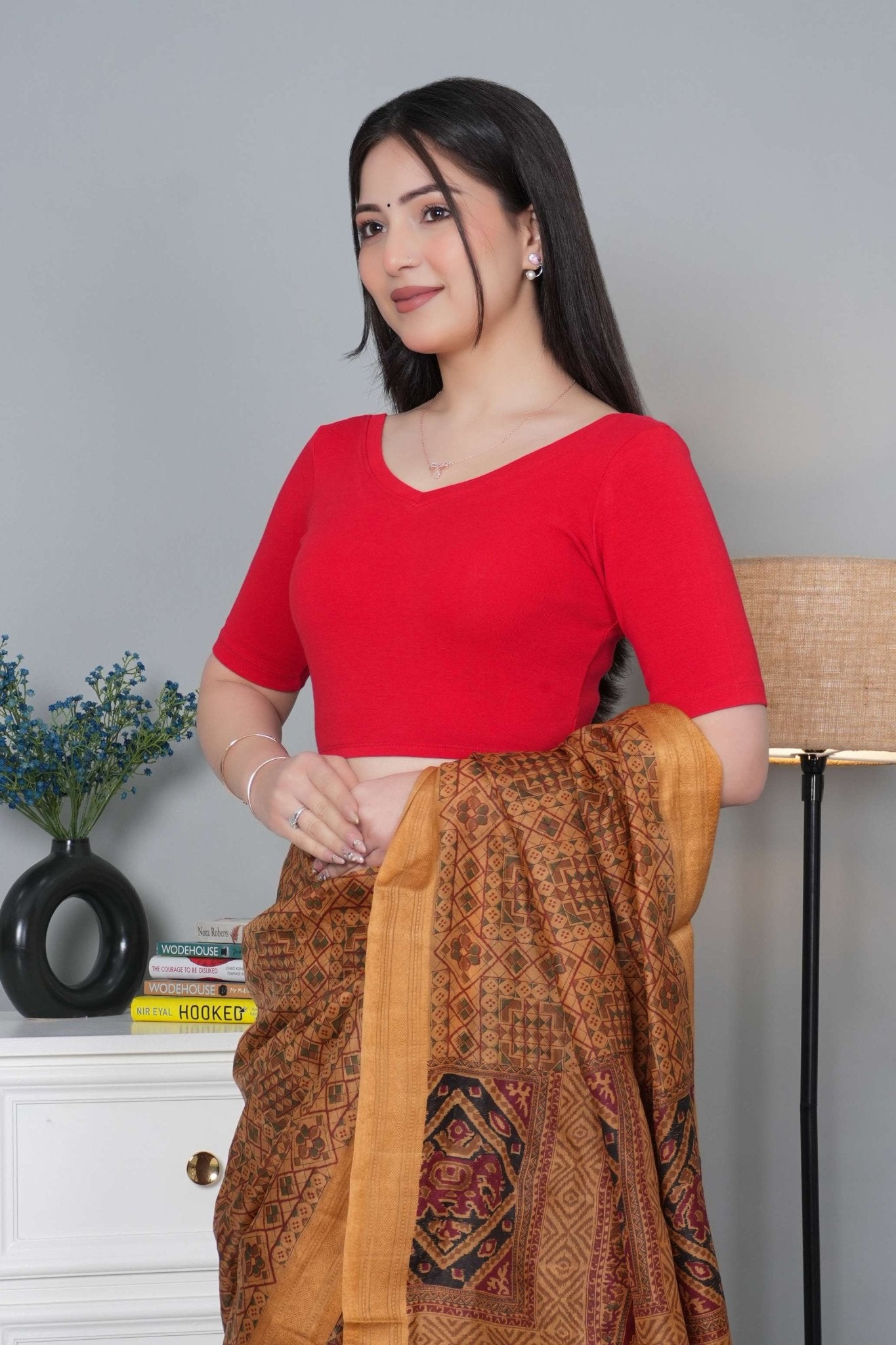 Red Rib Blouse [ 100% USA HQ Cotton, 280 GSM non transparent fabric ] - Rib blouse