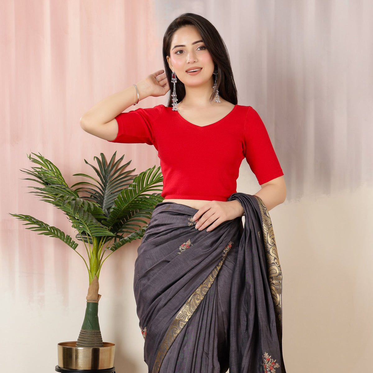 Red Rib Blouse [ 100% USA HQ Cotton, 280 GSM non transparent fabric ] -Rib blouse