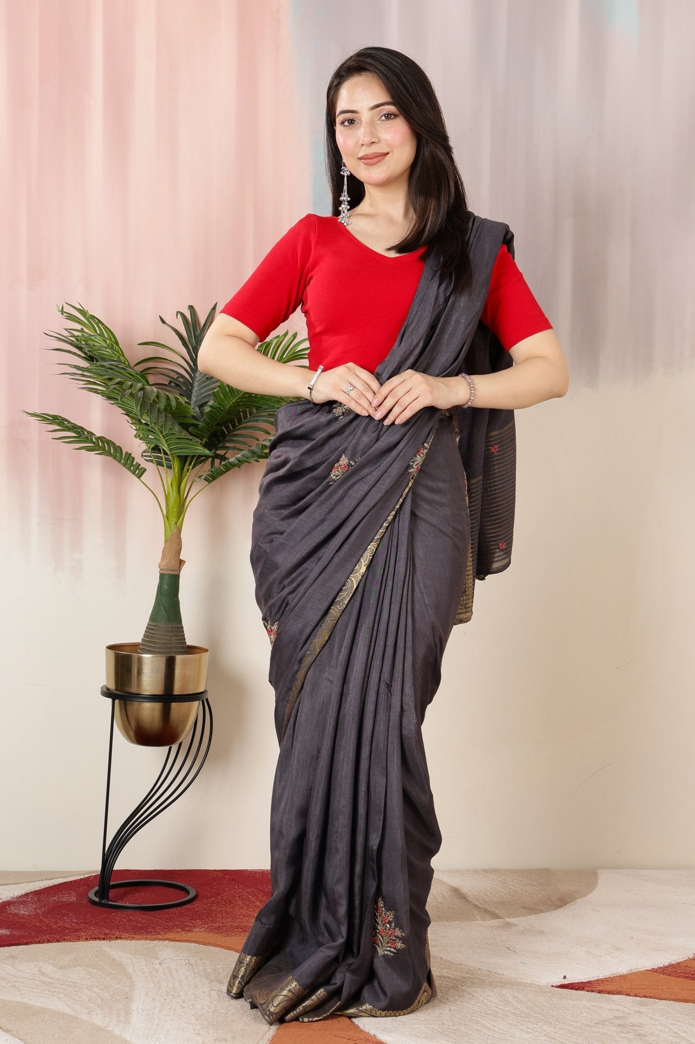 Red Rib Blouse [ 100% USA HQ Cotton, 280 GSM non transparent fabric ] -Rib blouse