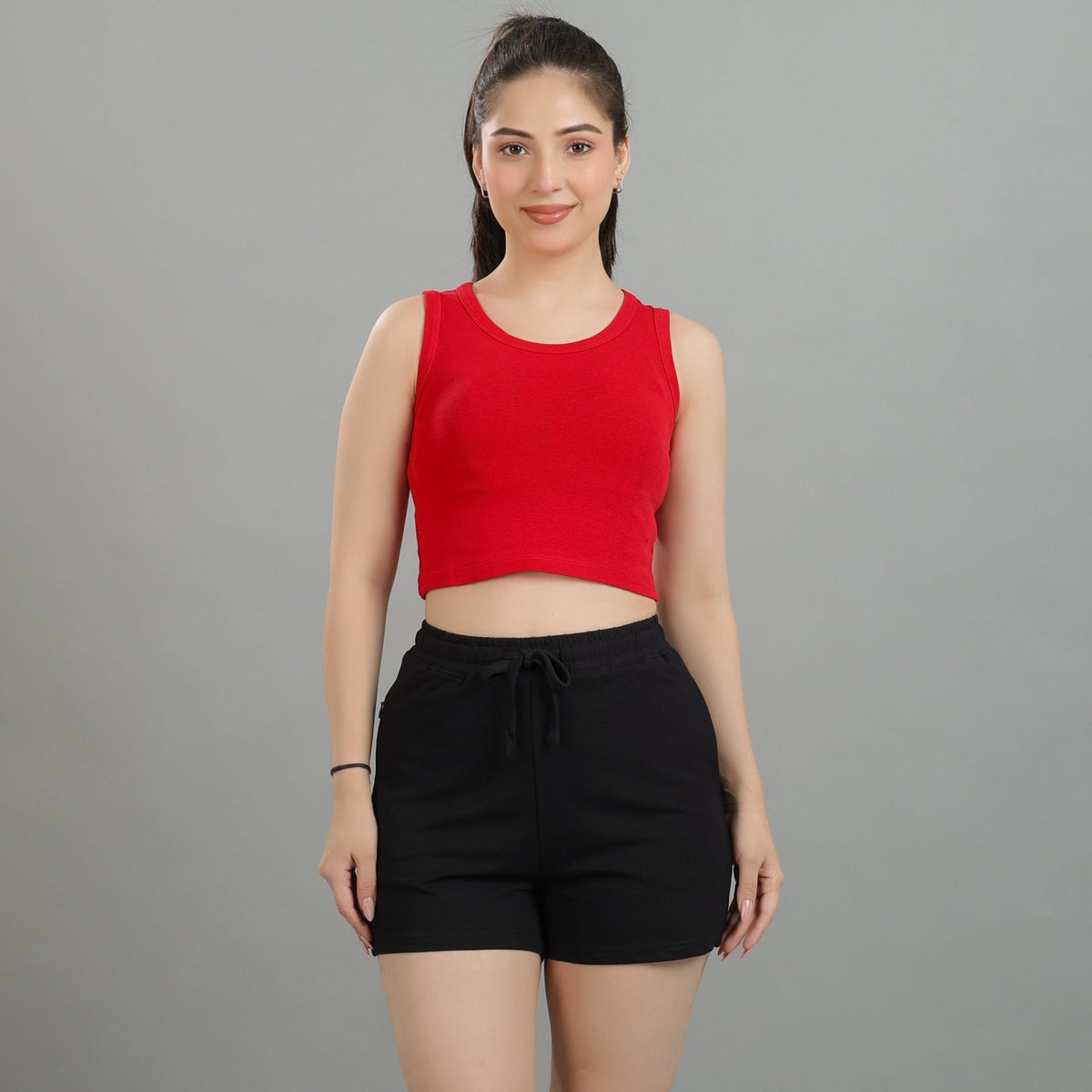 Red Rib Crop Vest [ 100% USA HQ Cotton, 280 GSM non transparent fabric ] -Rib crop vest