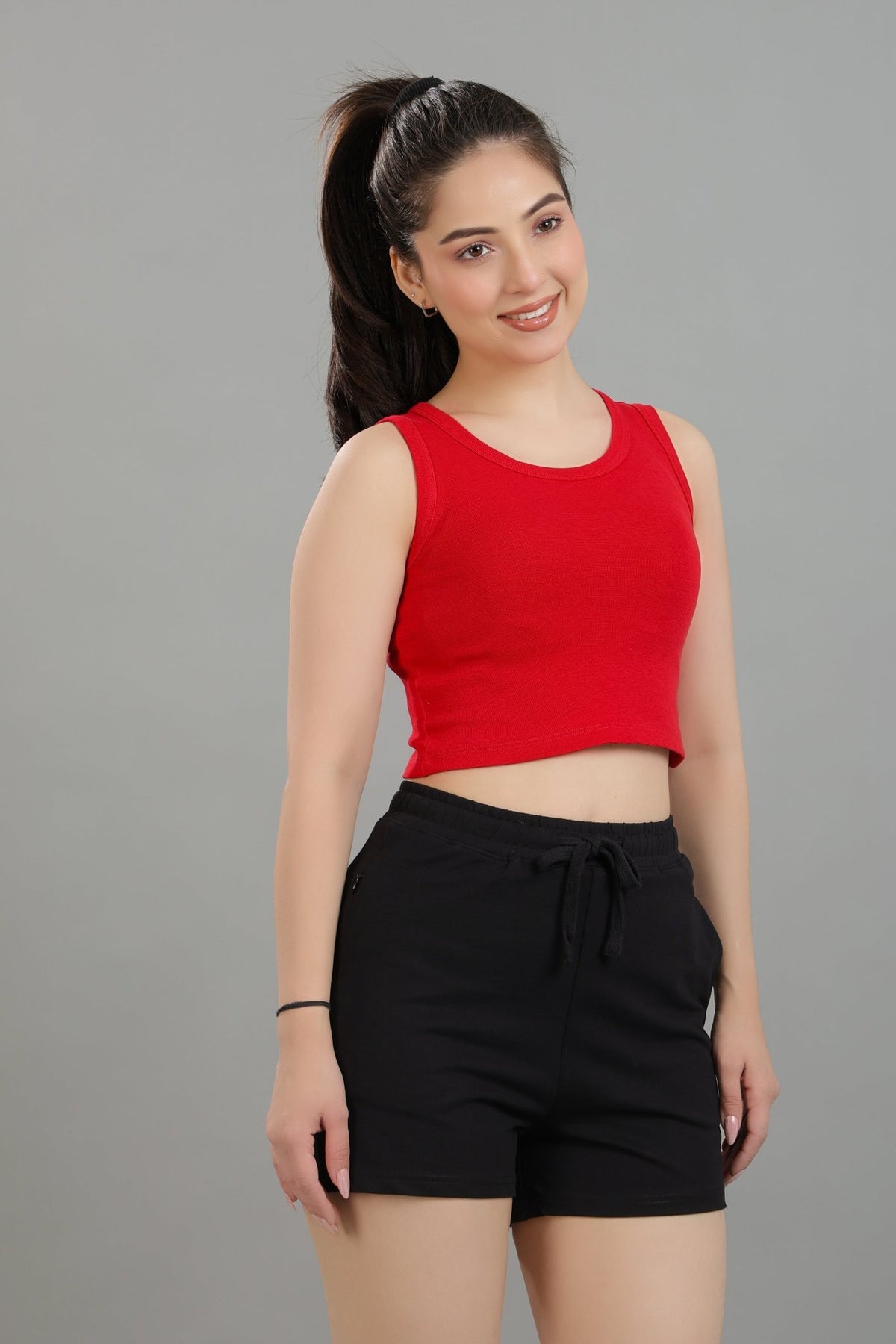 Red Rib Crop Vest [ 100% USA HQ Cotton, 280 GSM non transparent fabric ] -Rib crop vest