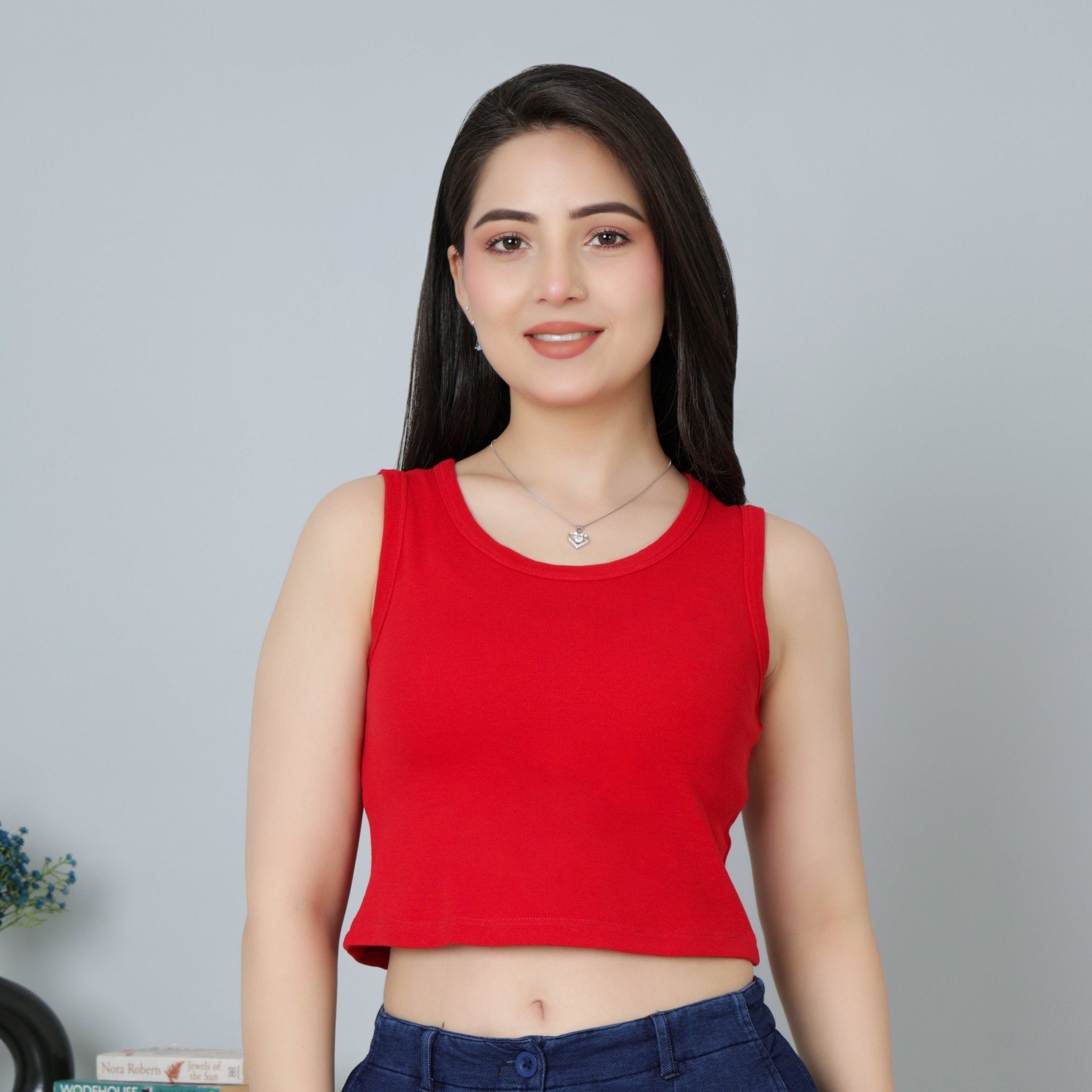 Red Rib Crop Vest [ 100% USA HQ Cotton, 280 GSM non transparent fabric ] - Rib crop vest