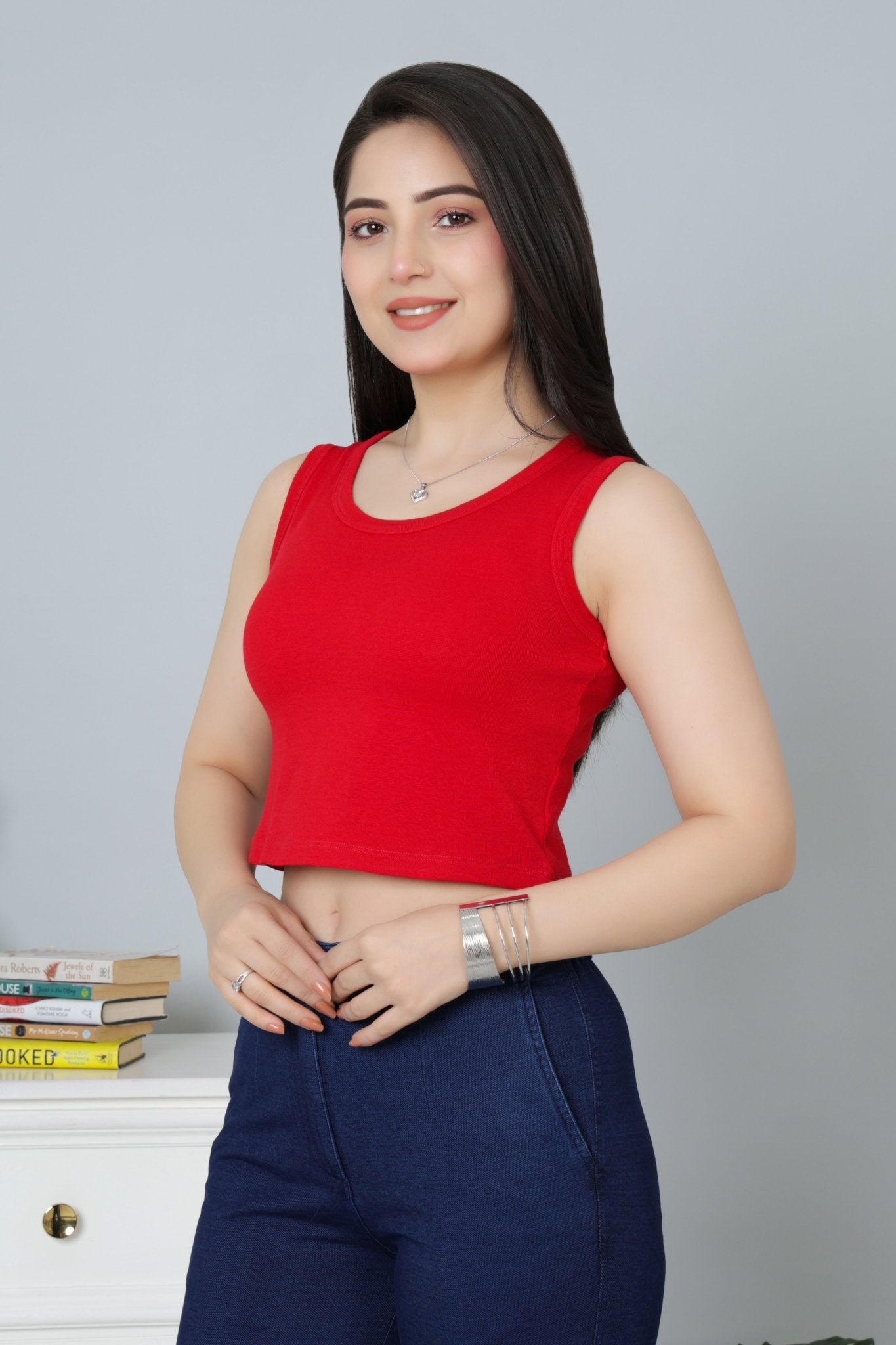 Red Rib Crop Vest [ 100% USA HQ Cotton, 280 GSM non transparent fabric ] - Rib crop vest