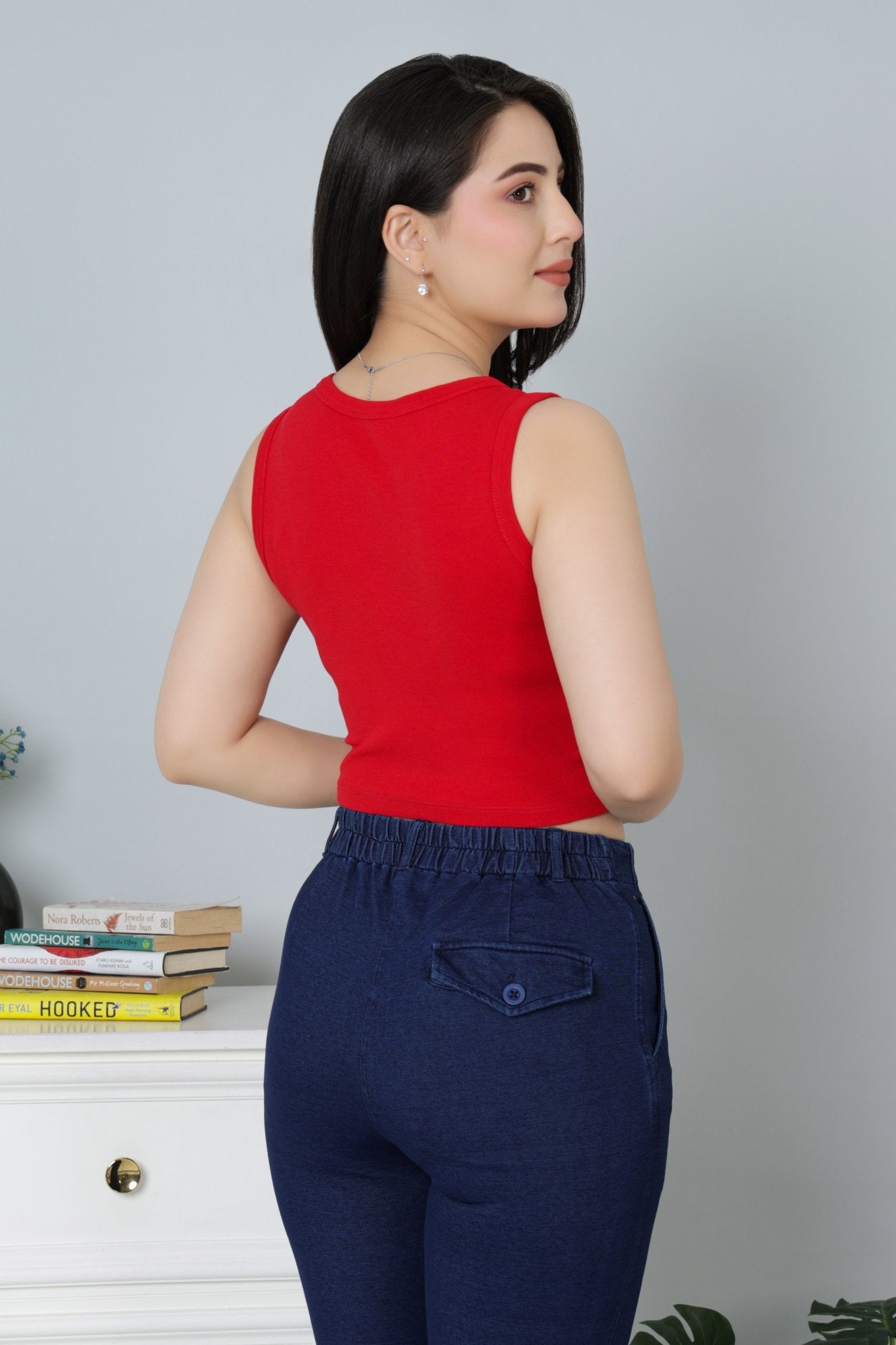 Red Rib Crop Vest [ 100% USA HQ Cotton, 280 GSM non transparent fabric ] - Rib crop vest