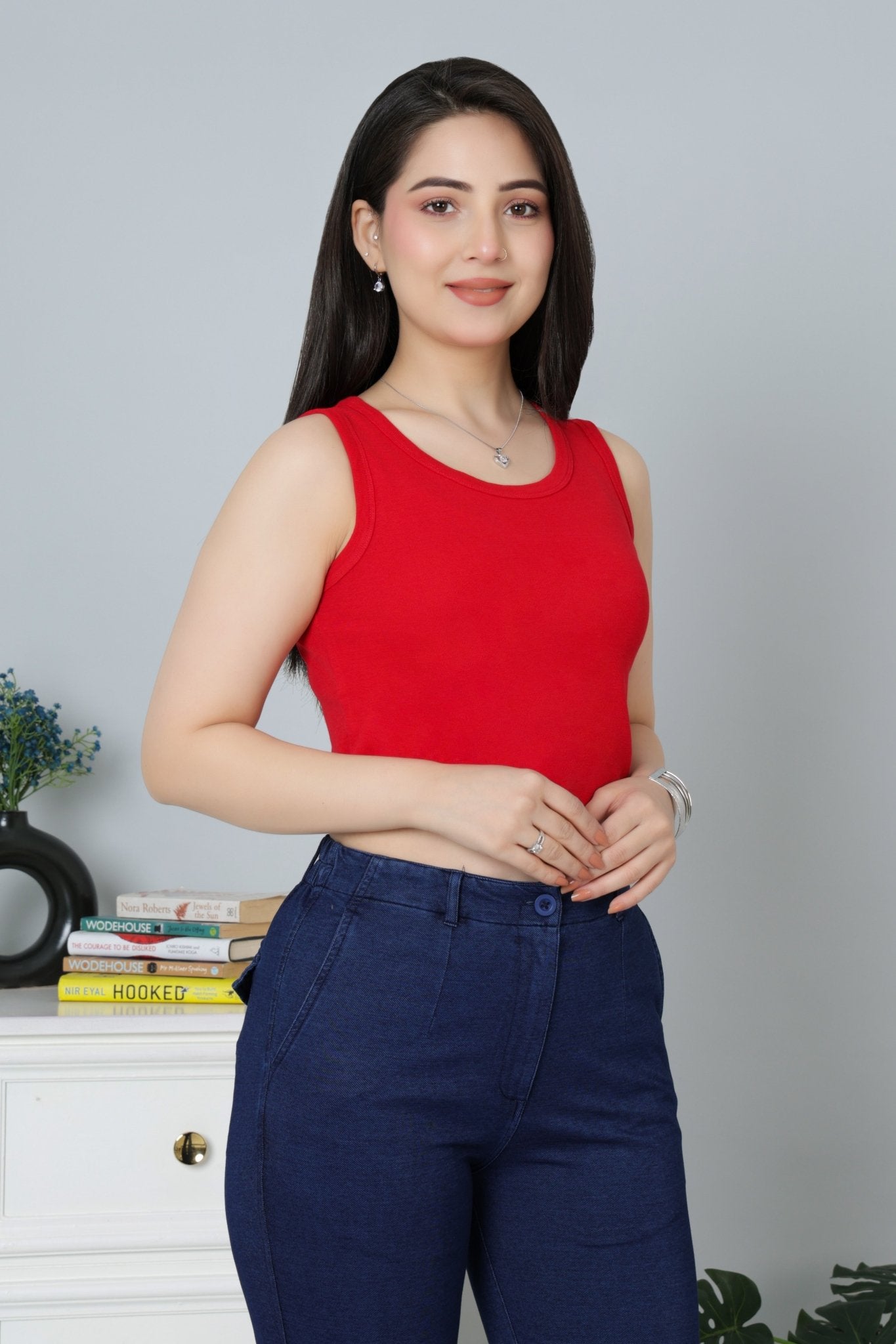 Red Rib Crop Vest [ 100% USA HQ Cotton, 280 GSM non transparent fabric ] - Rib crop vest
