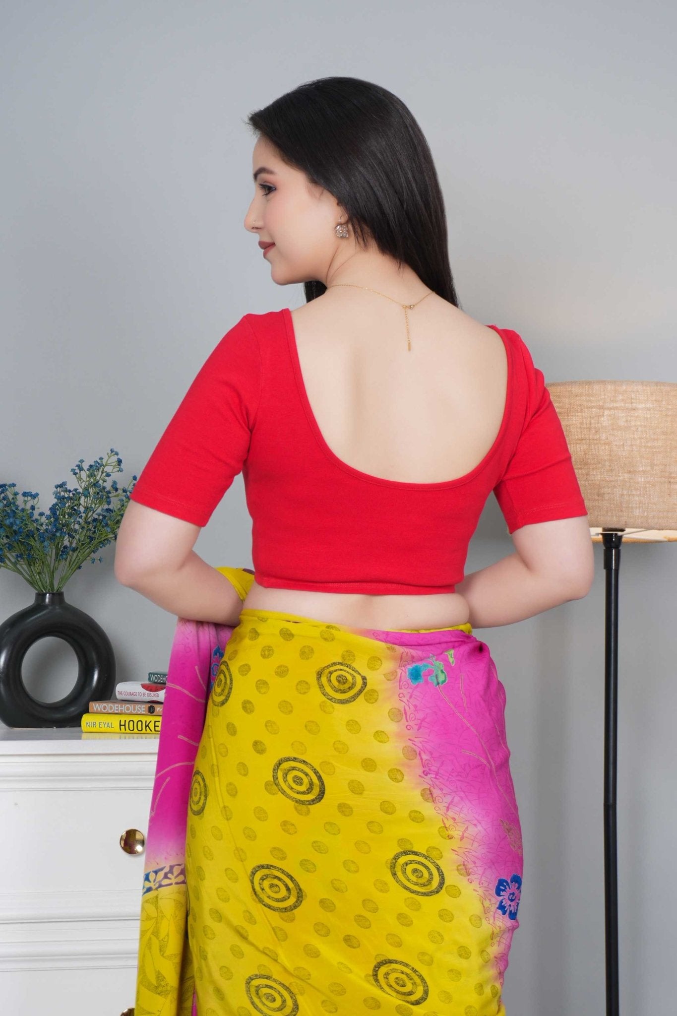 Red Rib Roundneck Half Sleeve Blouse [ 100% USA HQ Cotton, 280 GSM non transparent fa0bric ] - Rib blouse