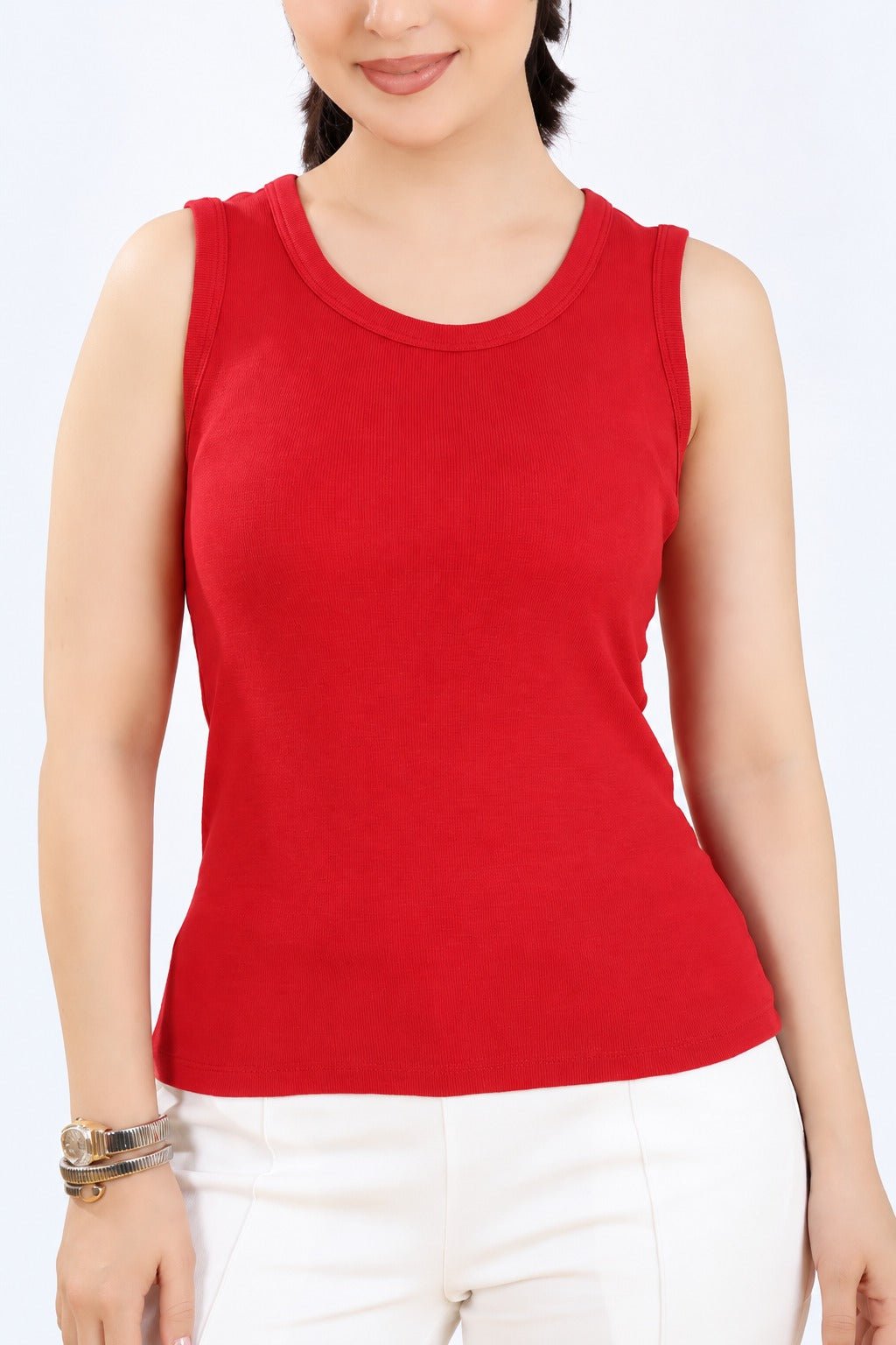 Red Rib Top [ 280 GSM non transparent fabric ] -Rib top