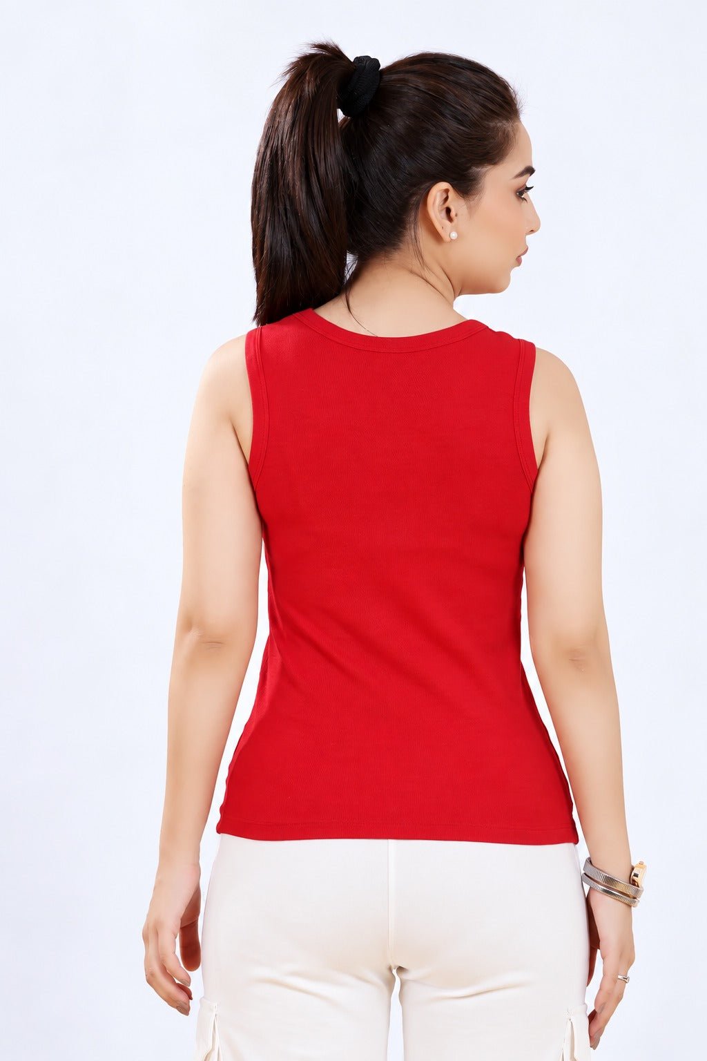 Red Rib Top [ 280 GSM non transparent fabric ] -Rib top