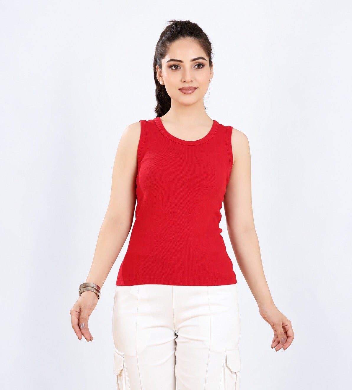 Red Rib Top [ 280 GSM non transparent fabric ] -Rib top