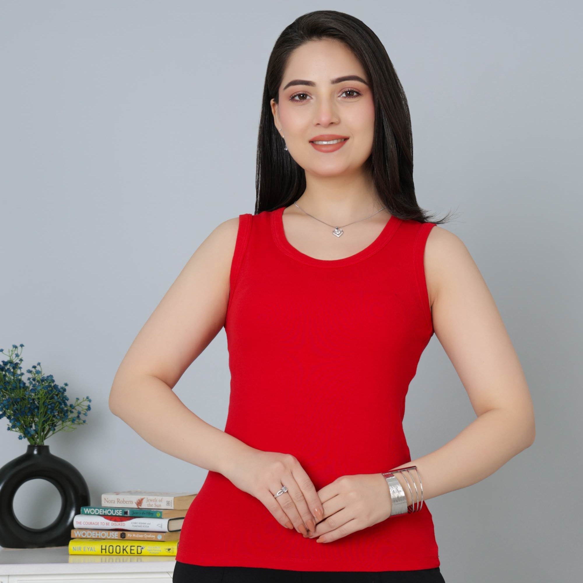 Red Rib Top [ 280 GSM non transparent fabric ] - Rib top