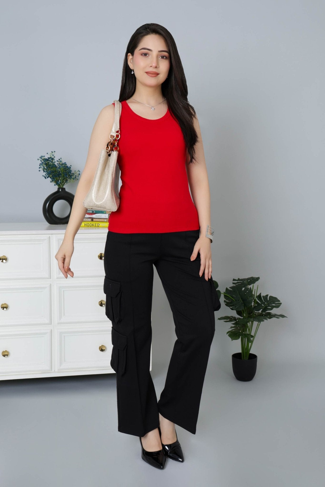 Red Rib Top [ 280 GSM non transparent fabric ] - Rib top