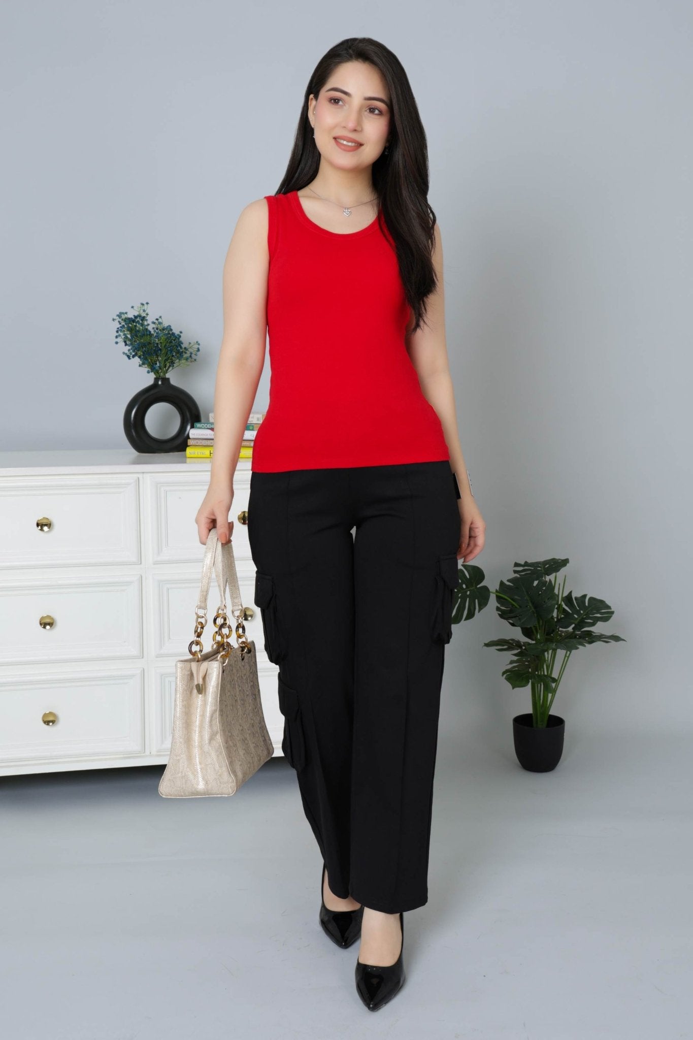 Red Rib Top [ 280 GSM non transparent fabric ] - Rib top