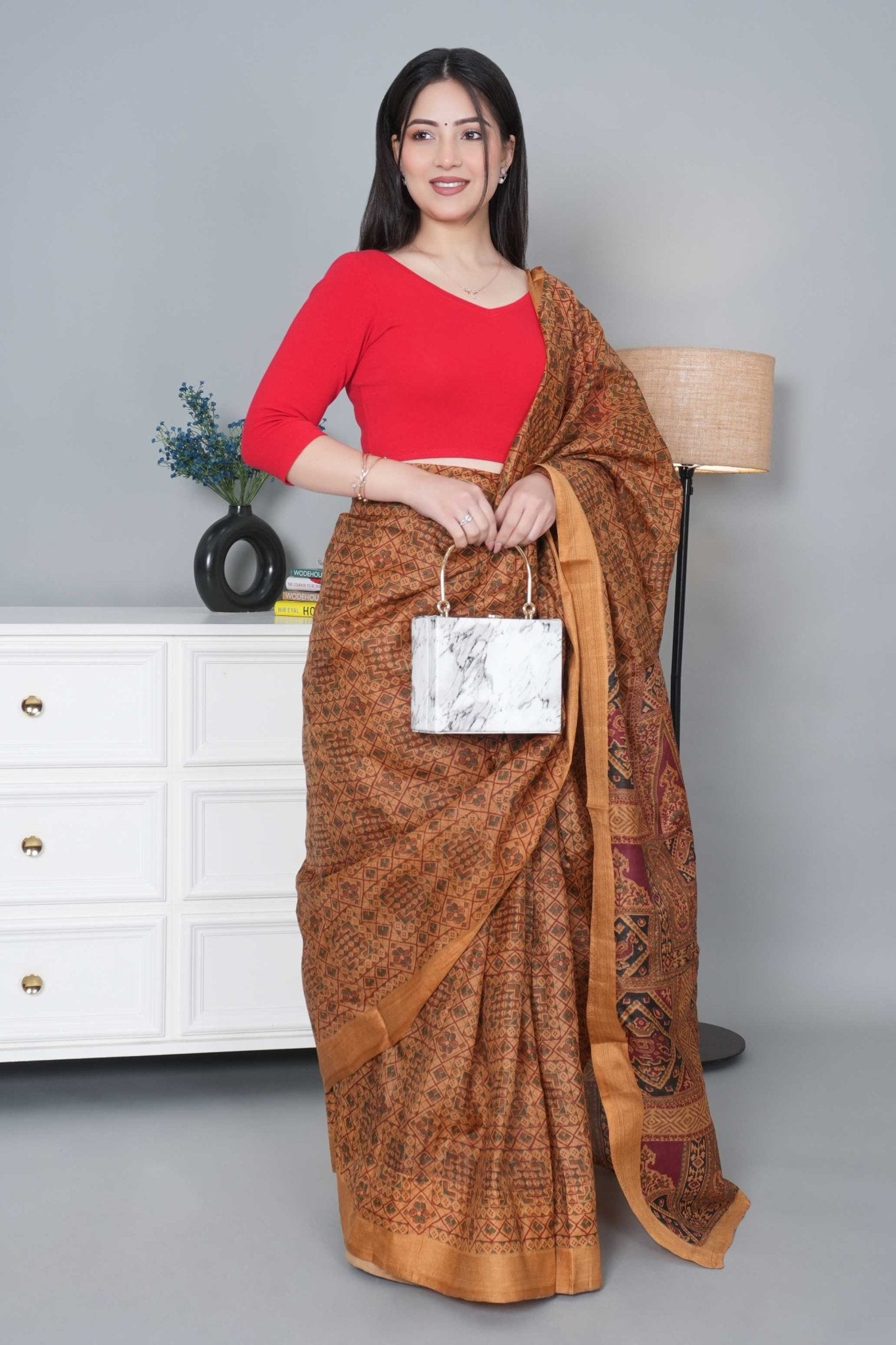 Red Rib V Neck 3/4 Sleeve Blouse [ 100% USA HQ Cotton, 280 GSM non transparent fabric ] - Rib blouse