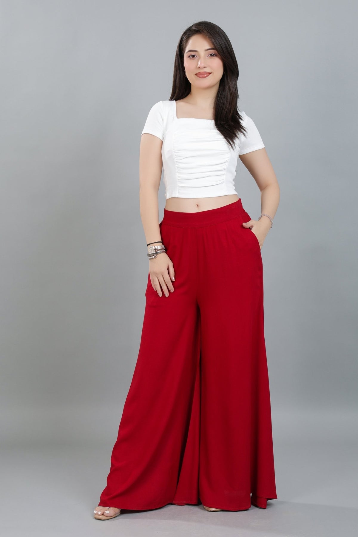Red wide flow pant [ 100% Rayon, Liva Certified ] -Wide flow pant