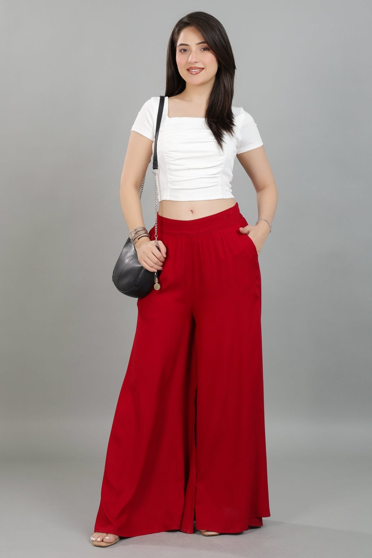 Red wide flow pant [ 100% Rayon, Liva Certified ] -Wide flow pant