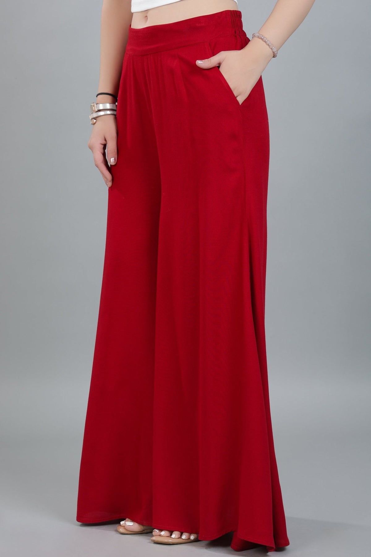 Red wide flow pant [ 100% Rayon, Liva Certified ] -Wide flow pant