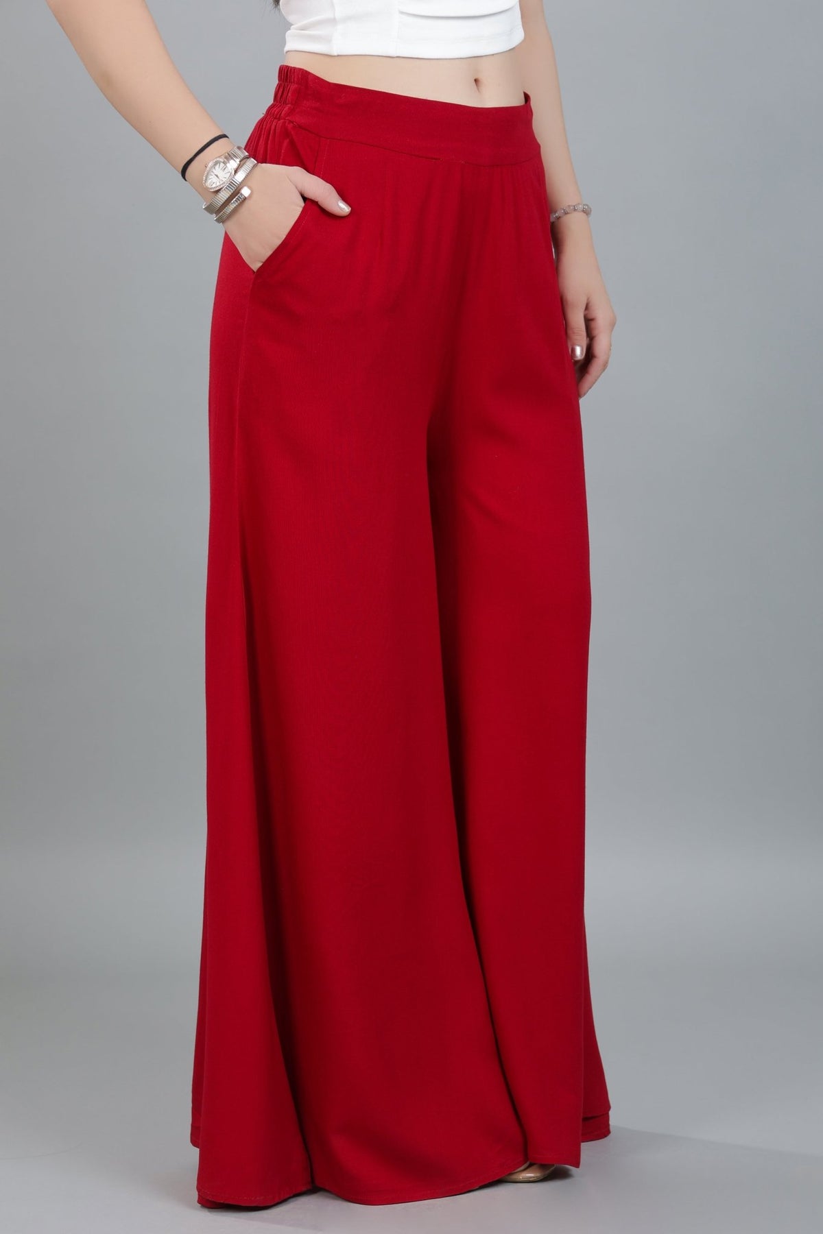 Red wide flow pant [ 100% Rayon, Liva Certified ] -Wide flow pant