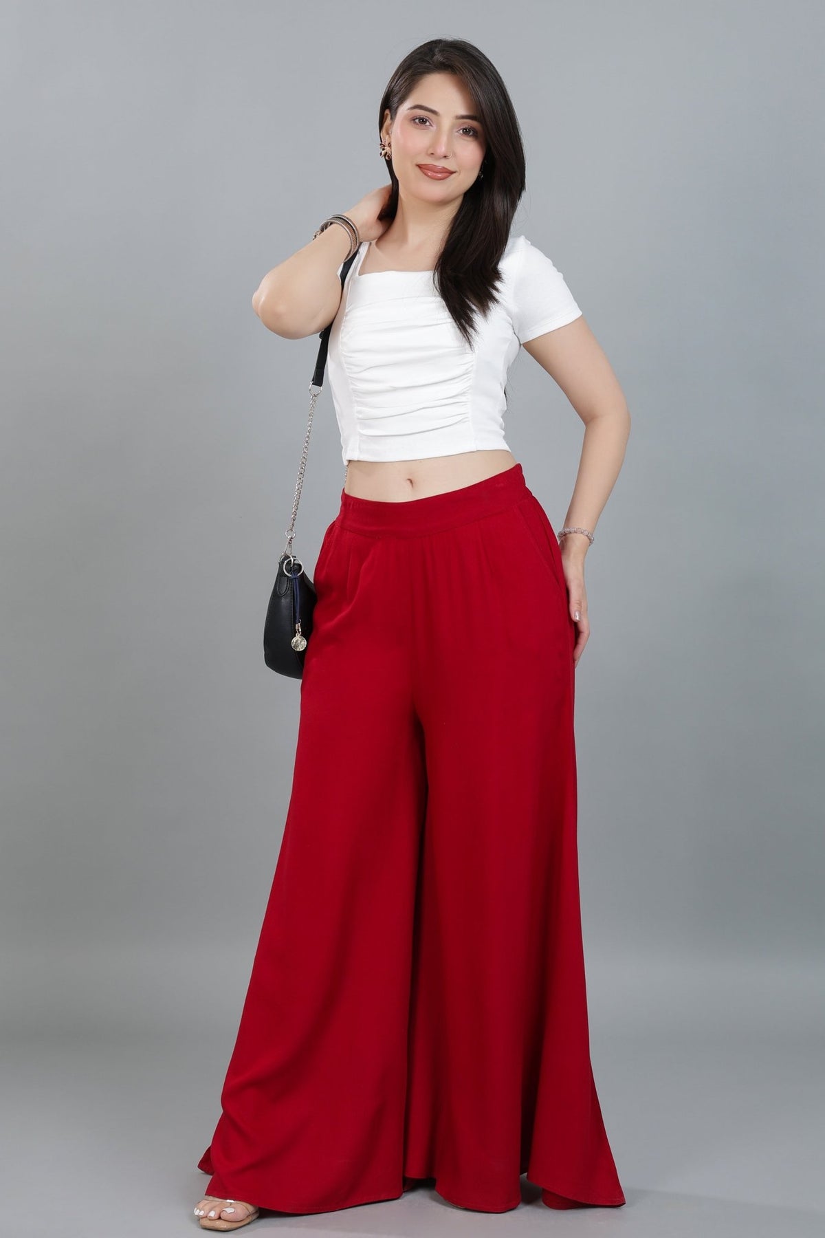 Red wide flow pant [ 100% Rayon, Liva Certified ] -Wide flow pant