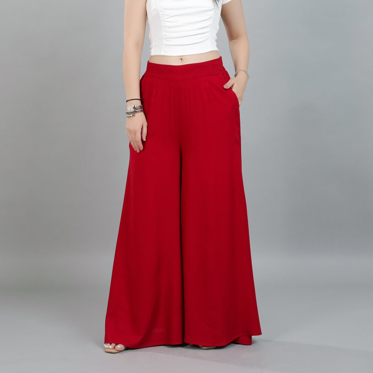 Red wide flow pant [ 100% Rayon, Liva Certified ] -Wide flow pant