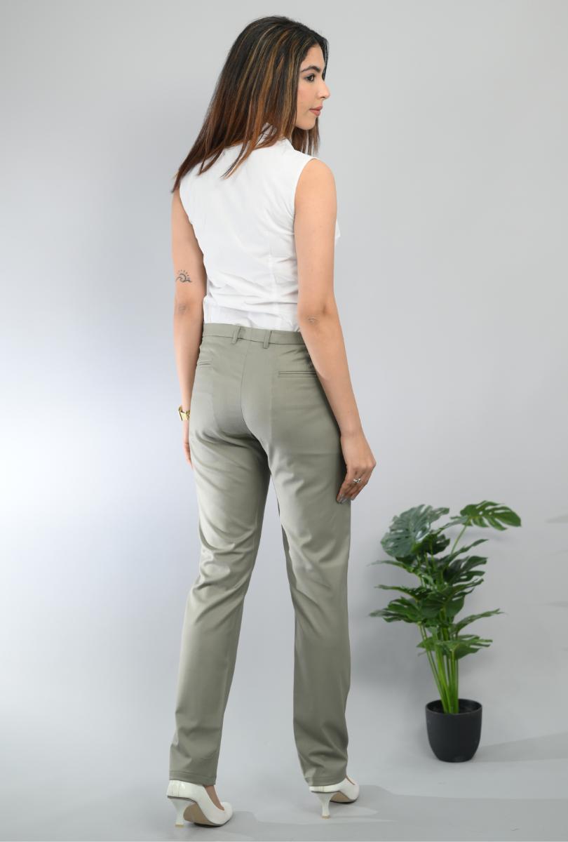 Reed green woven formal pants with spandex [Straight fit] - Woven formal pants