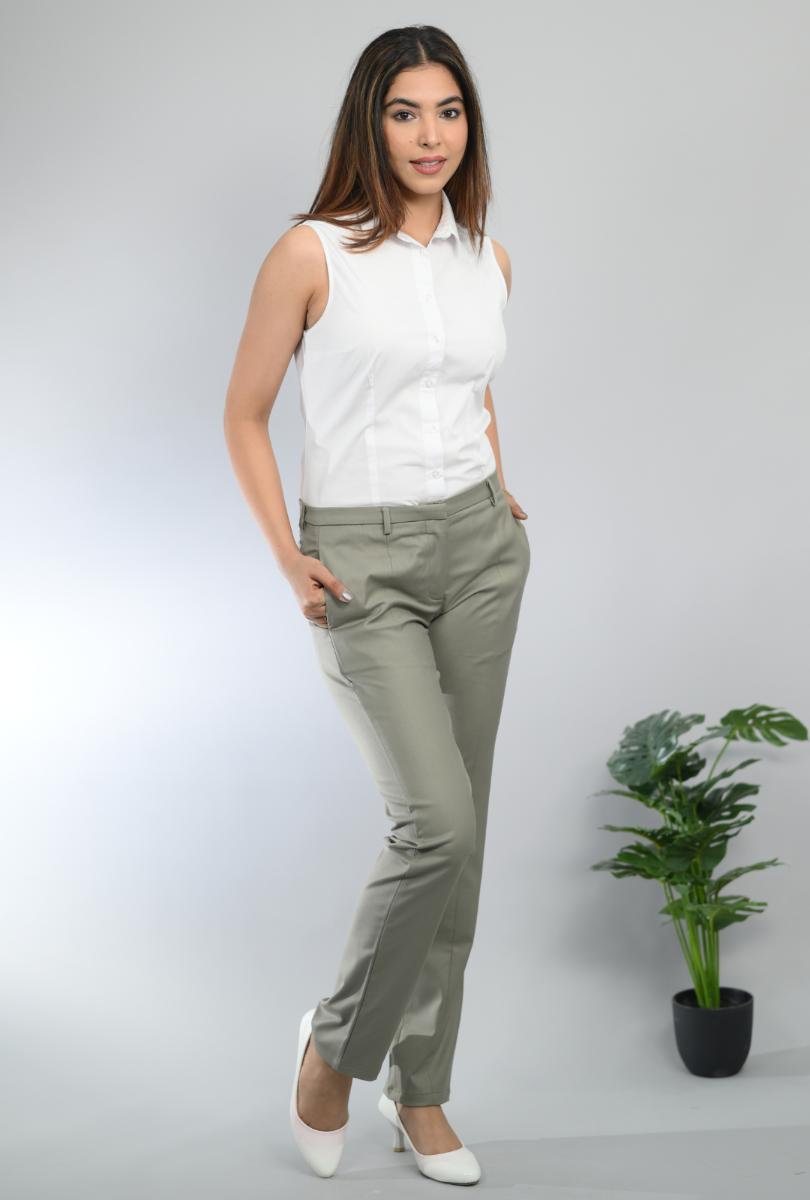 Reed green woven formal pants with spandex [Straight fit] - Woven formal pants