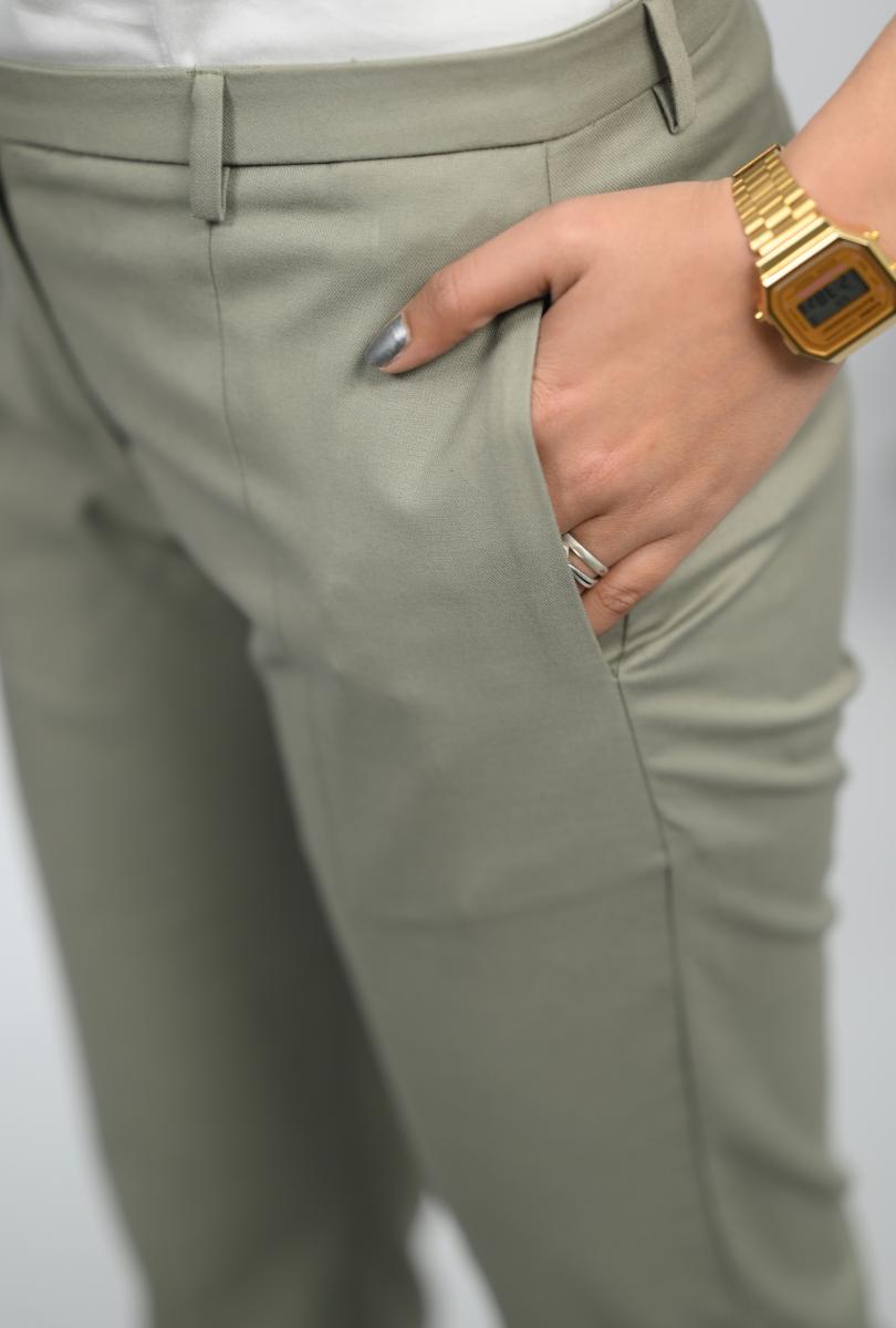 Reed green woven formal pants with spandex [Straight fit] - Woven formal pants