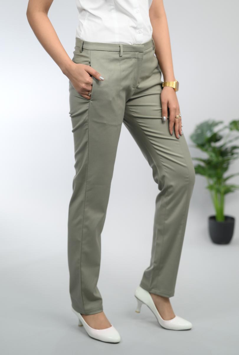 Reed green woven formal pants with spandex [Straight fit] - Woven formal pants